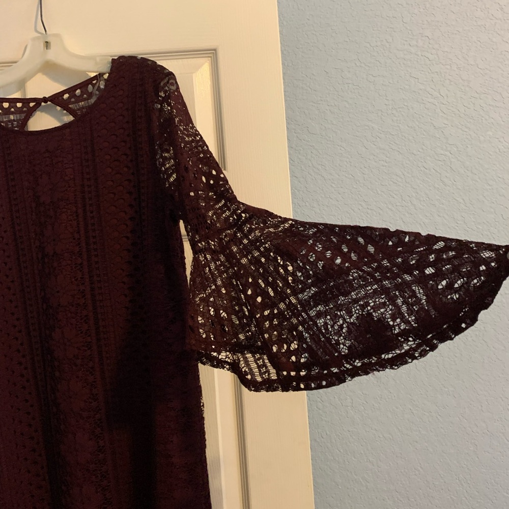 Altar’d state bell sleeves boho style wine colored lace dress